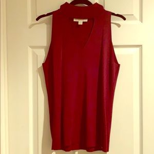 Maroon Michael Kors Sleeveless Peep-Neck Blouse